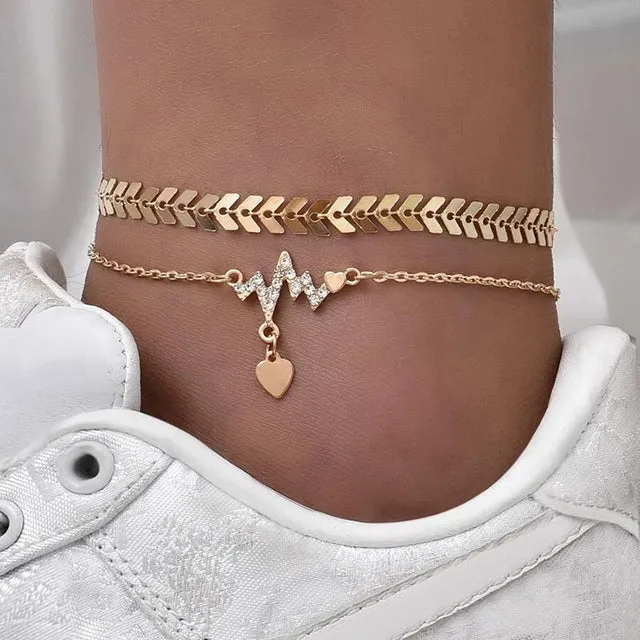 Boho Anklet Geometry Chain Flower Sheet Pendant Ankle