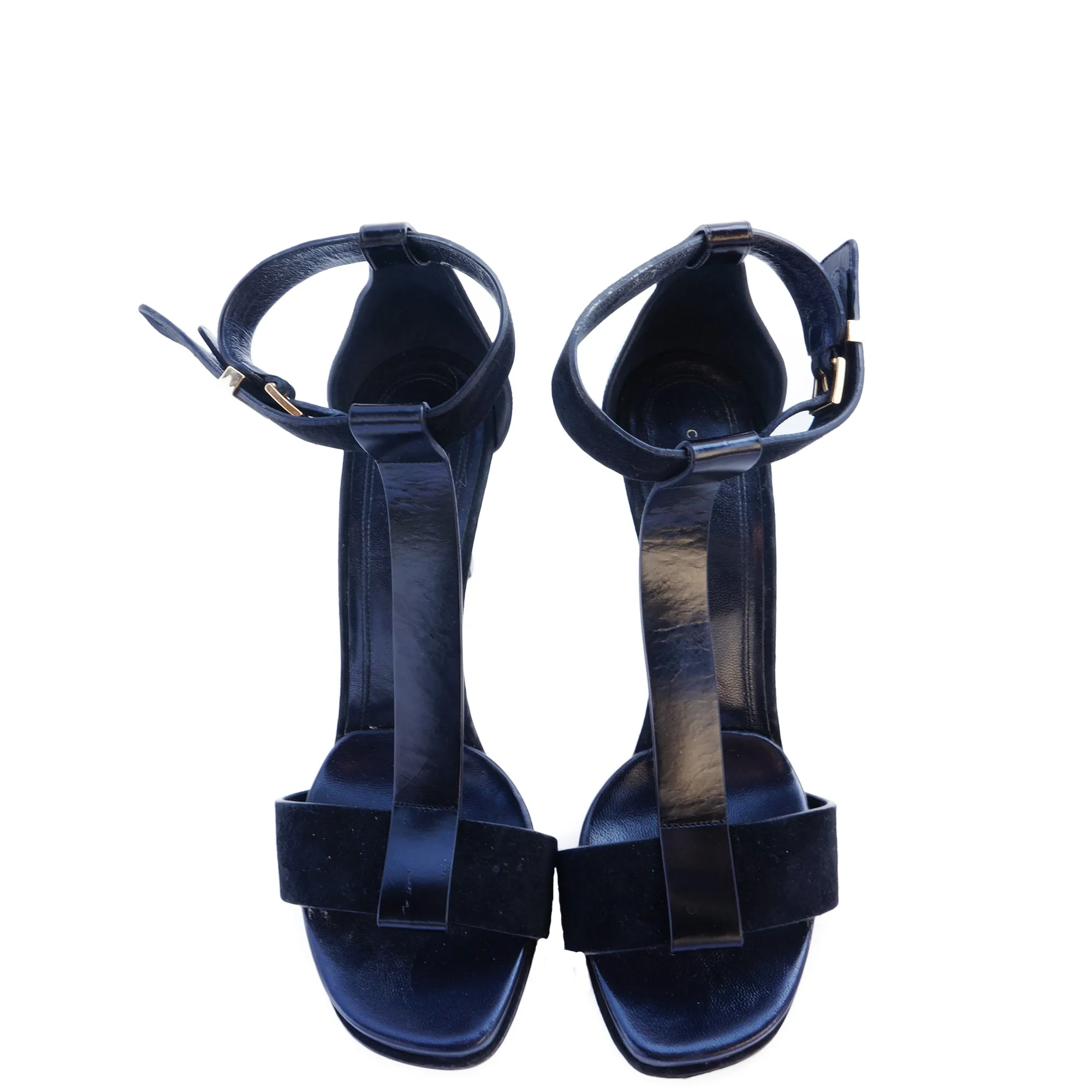 CÉLINE PHOEBE PHILO T-STRAP BLACK LEATHER & SUEDE SANDALS