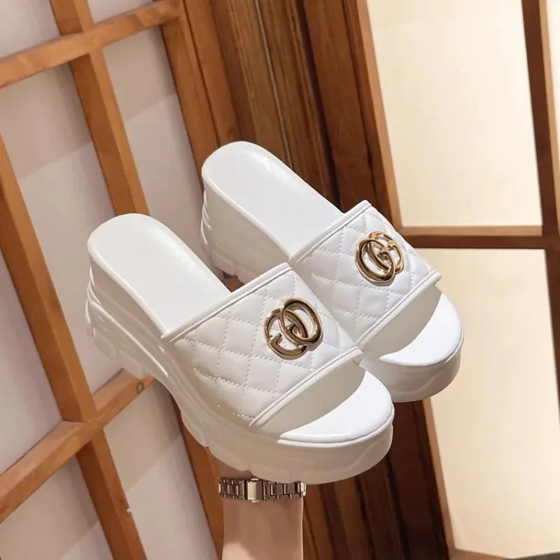 Designer Style Chain Wedges Open Toe Flip Flops