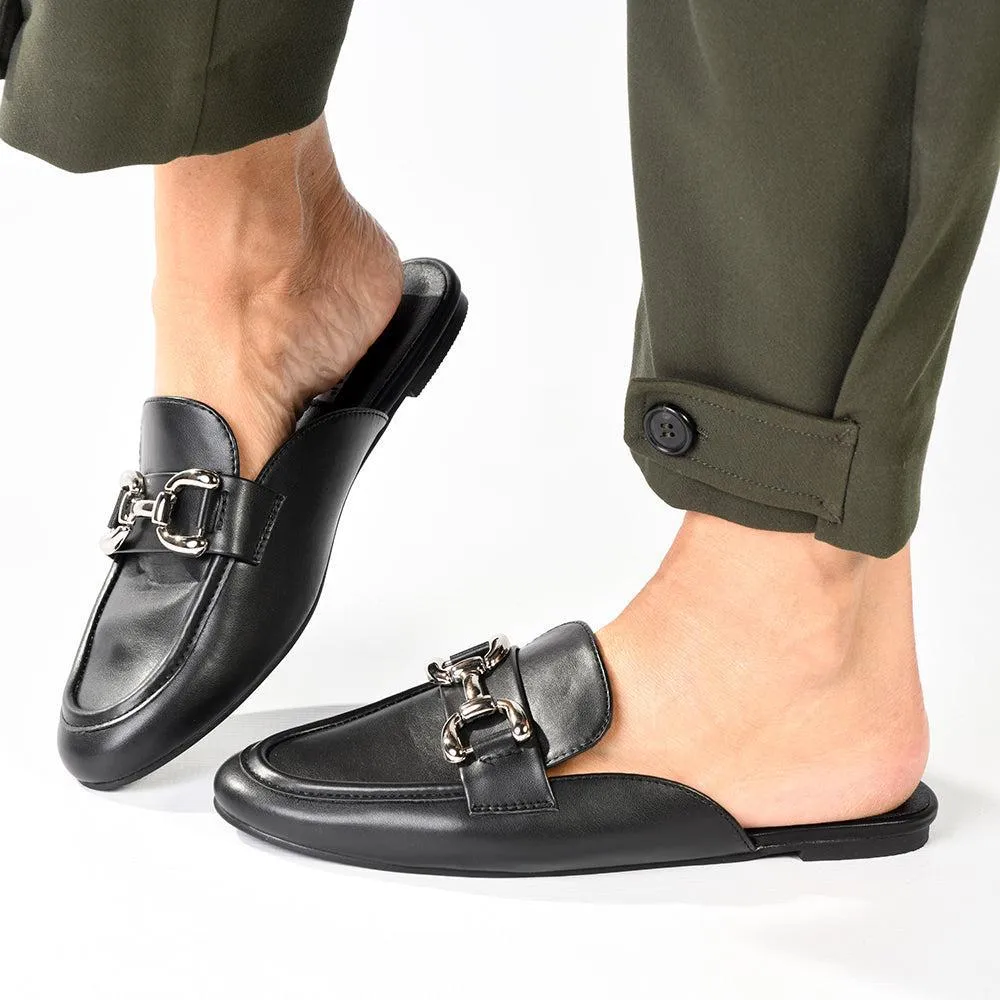 Madison Braidy Flat Mule With Trim  - Black